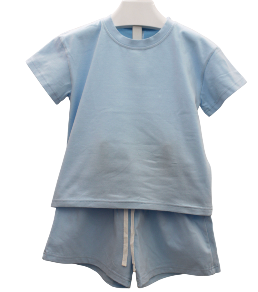 Cotton Tee + Short Set, Light Blue