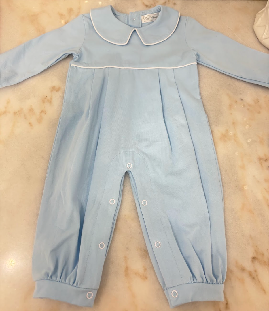 Knox Collared Romper, Solid Blue