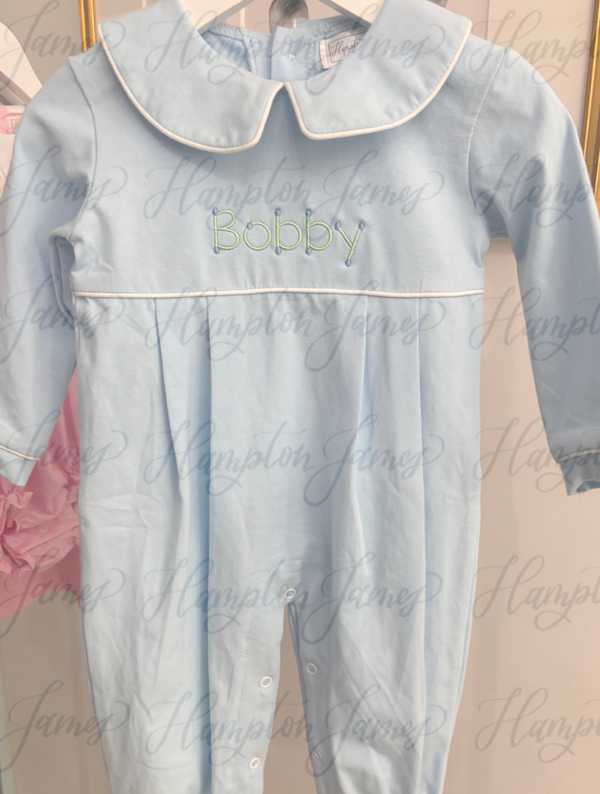 Knox Collared Romper, Solid Blue