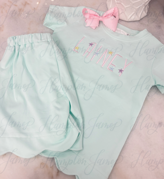 Scalloped Cotton Short Set, Mint
