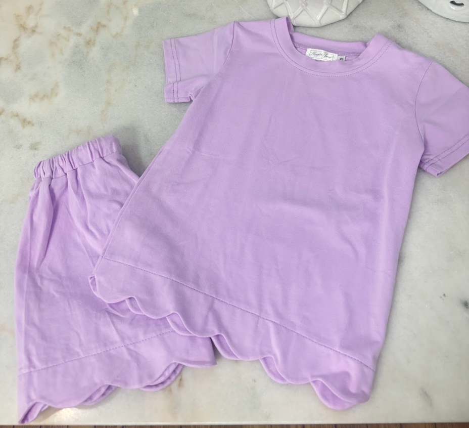 Scalloped Cotton Short Set, Purple