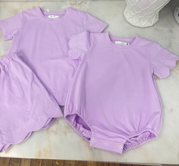 Scalloped Cotton Short Set, Purple