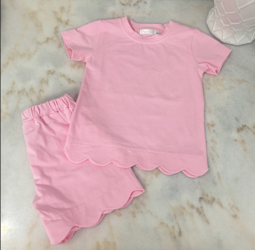 Scalloped Cotton Short Set, Pink
