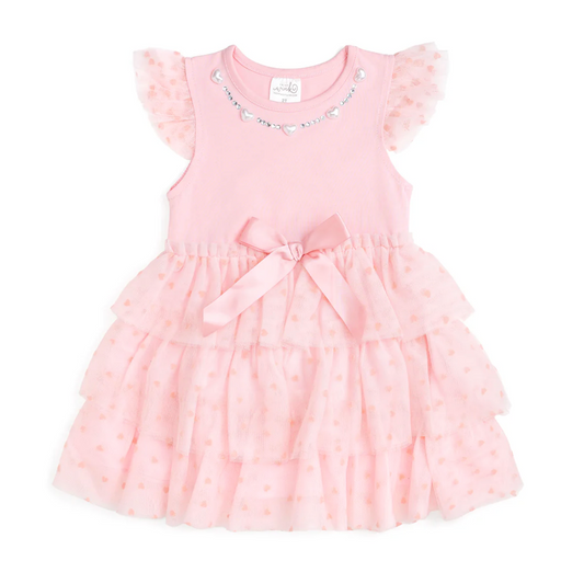 Flocked Heart Tiered Tutu Dress