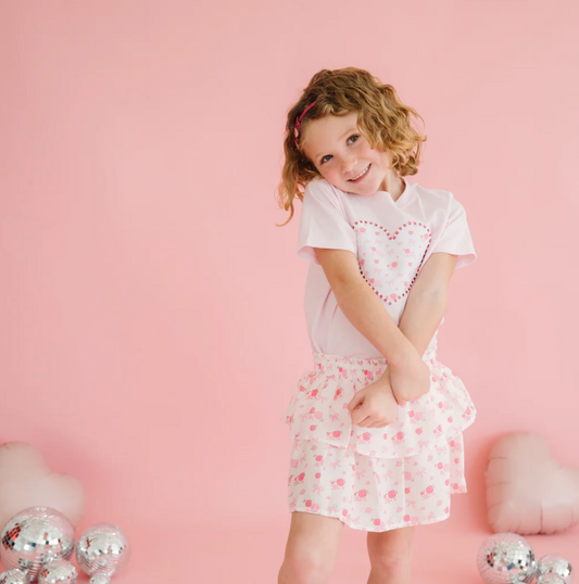 Dainty Rose Pearl Heart Patch T-Shirt - Magpies Paducah