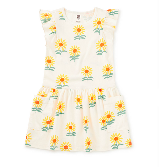 Flutter Sleeve Pocket Dress, Sunflowers