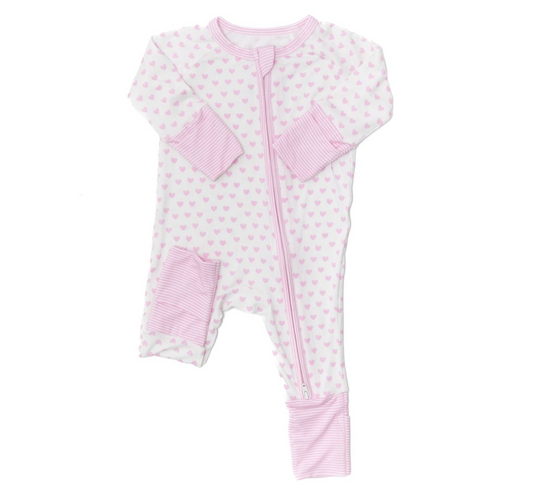 Hearts & Stripes Sleep Romper, Pink
