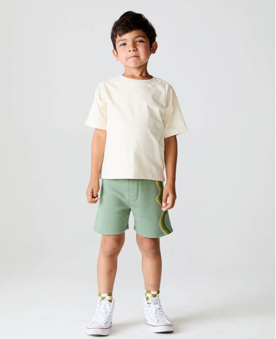 Cotton Terry Shorts, Green Wave Stripe - Magpies Paducah