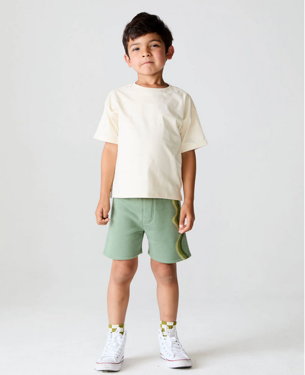 Cotton Terry Shorts, Green Wave Stripe - Magpies Paducah
