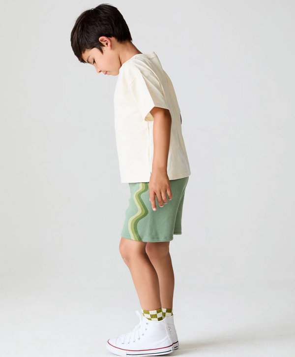 Cotton Terry Shorts, Green Wave Stripe - Magpies Paducah
