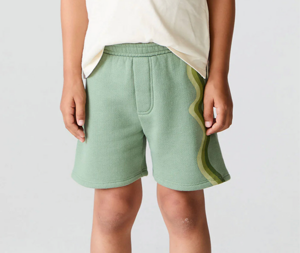 Cotton Terry Shorts, Green Wave Stripe - Magpies Paducah