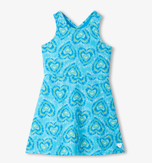 Active A-line Dress, Blue Candy Hearts - Magpies Paducah