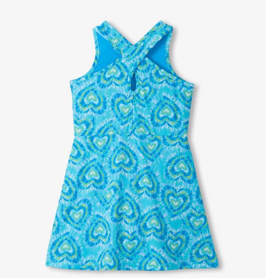 Active A-line Dress, Blue Candy Hearts - Magpies Paducah