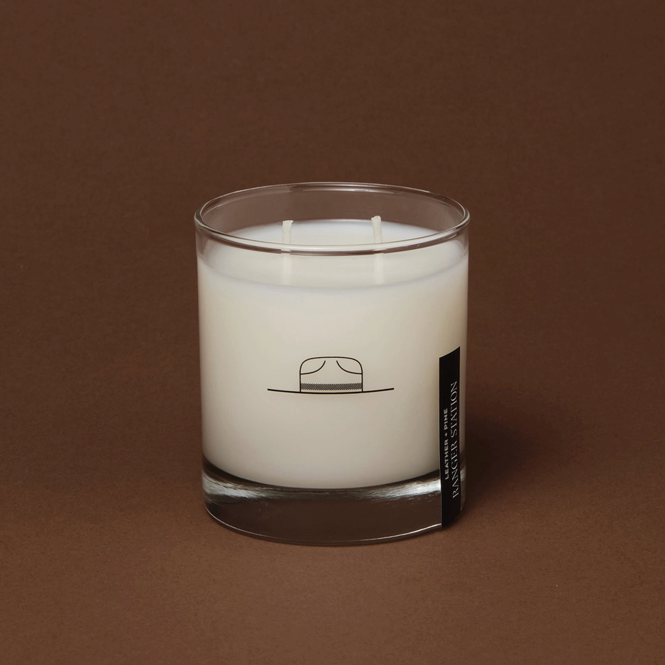 Rocks Glass Candle, Leather & Pine
