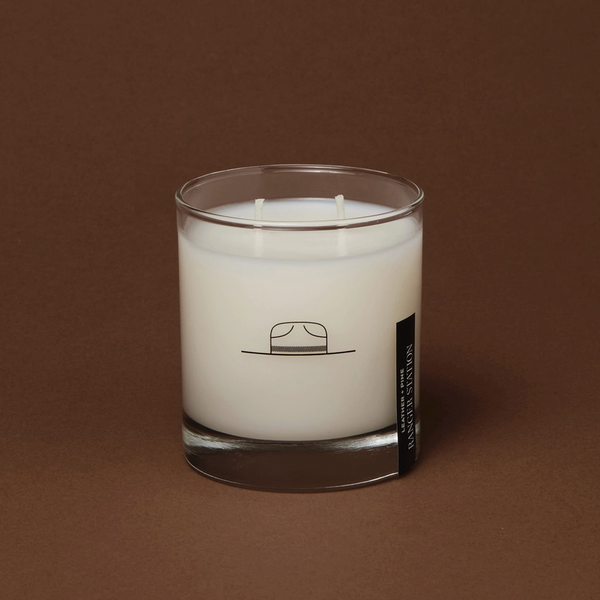 Rocks Glass Candle, Leather & Pine