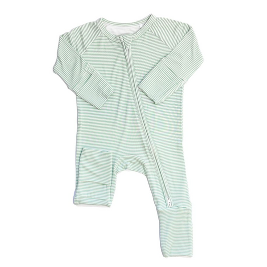 Mini Stripe Sleep Romper, Pistachio