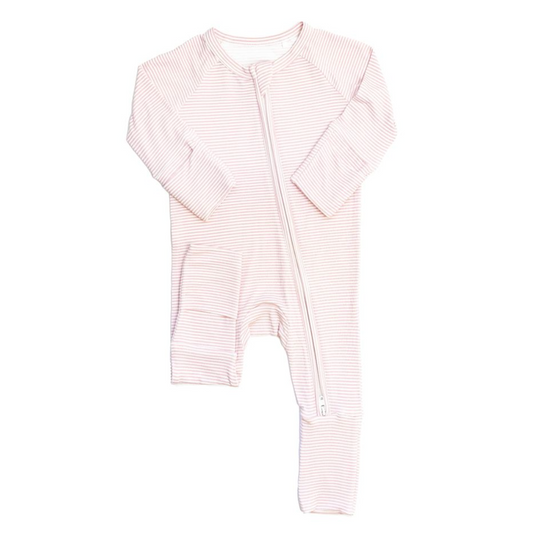 Mini Stripe Sleep Romper, Pink
