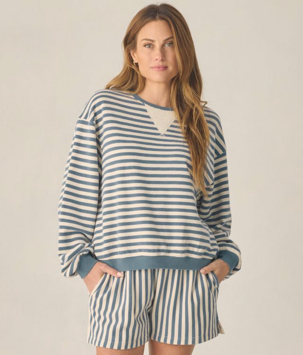 Women's Oversized Crew + Short Set, Marine Stripe - Magpies Paducah