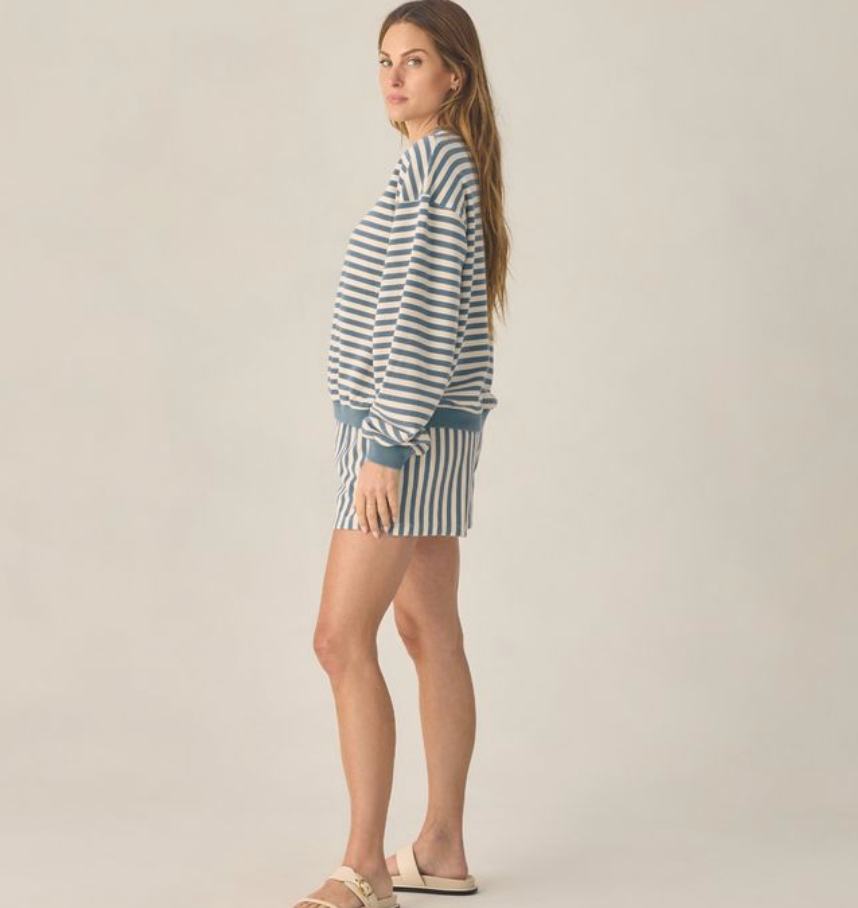 Women's Oversized Crew + Short Set, Marine Stripe - Magpies Paducah