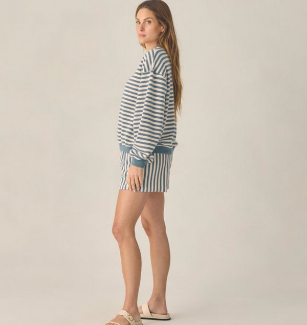 Women's Oversized Crew + Short Set, Marine Stripe - Magpies Paducah