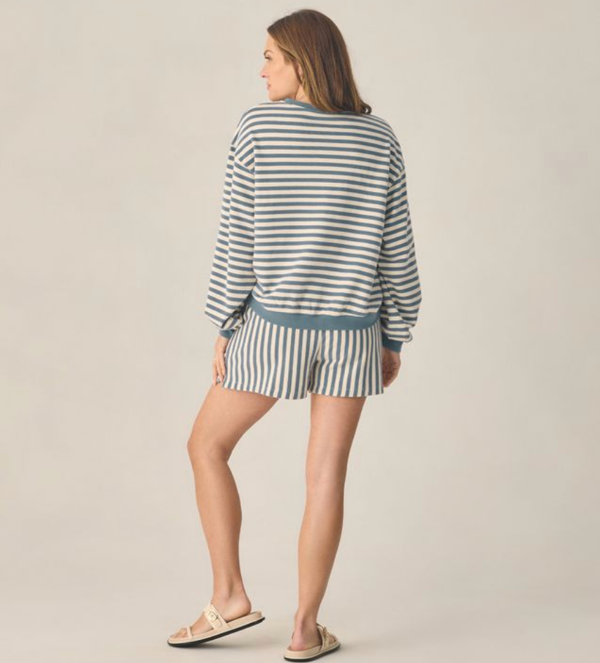 Women's Oversized Crew + Short Set, Marine Stripe - Magpies Paducah
