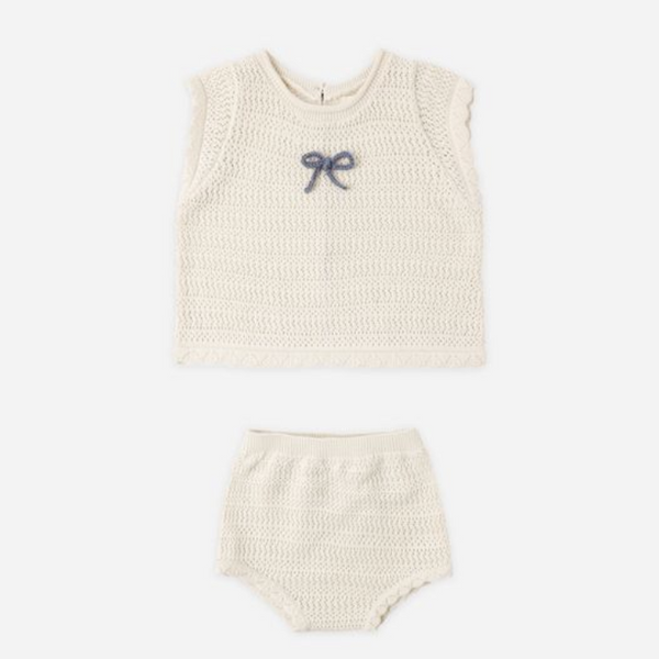 Scallop Knit Baby Set, Natural