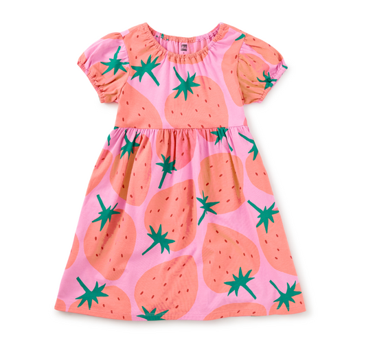 Puff Sleeve Empire Dress, Fresh Strawberries - Magpies Paducah