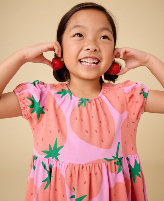 Puff Sleeve Empire Dress, Fresh Strawberries - Magpies Paducah