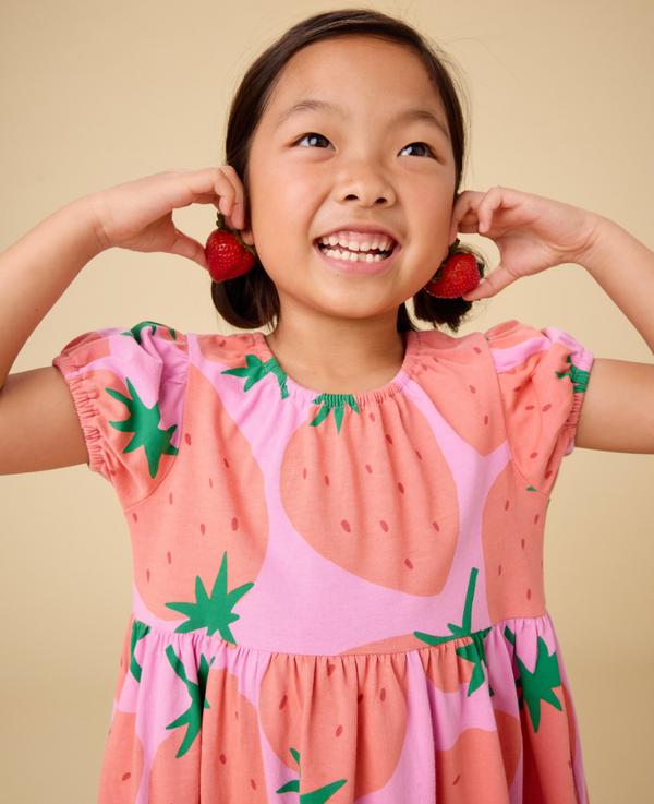 Puff Sleeve Empire Dress, Fresh Strawberries - Magpies Paducah