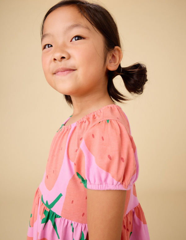 Puff Sleeve Empire Dress, Fresh Strawberries - Magpies Paducah