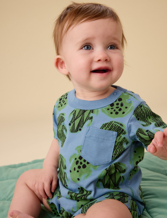 Pocket Shortie Baby Romper, Hopalong Frog - Magpies Paducah
