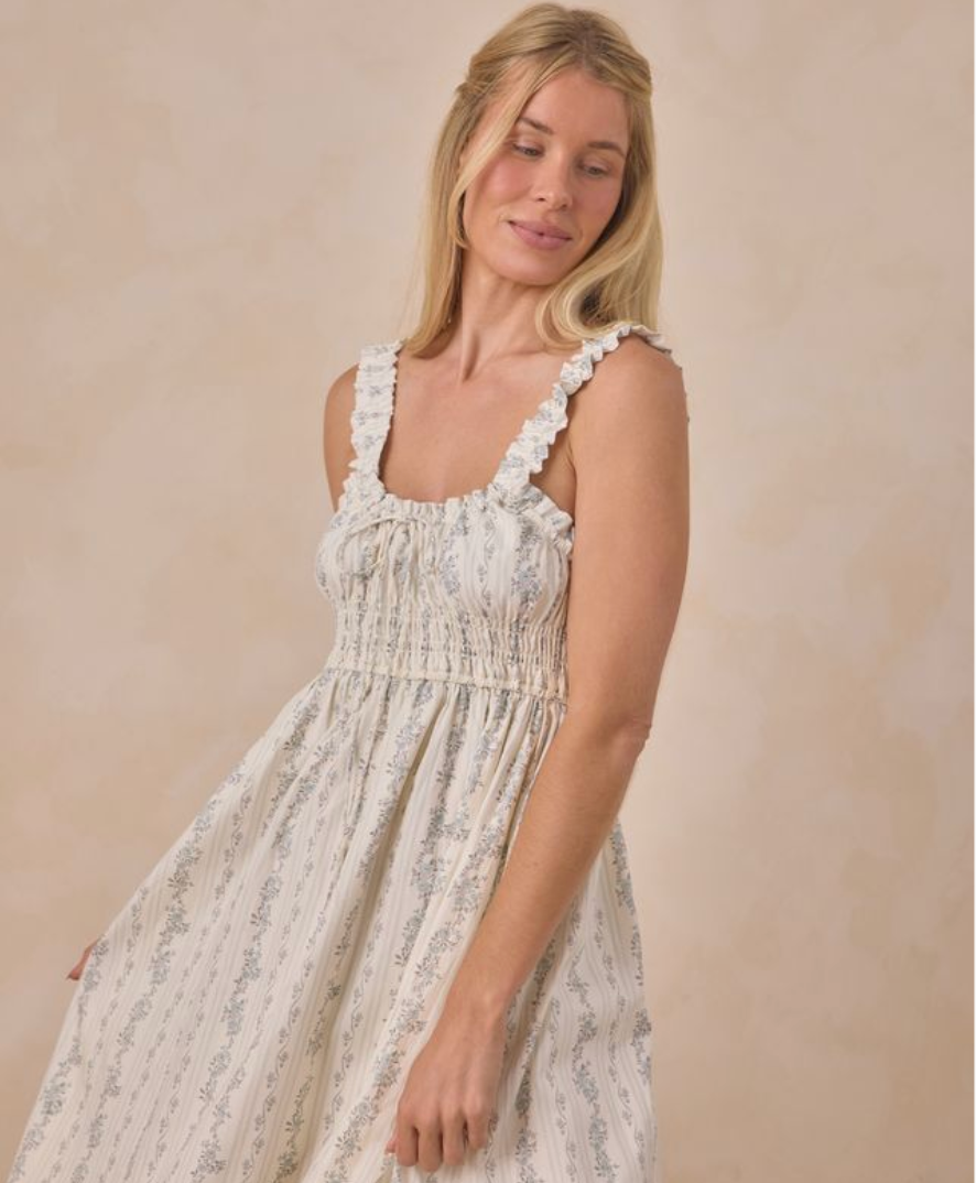 Women's Jane Dress, French Floral Stripe - Magpies Paducah