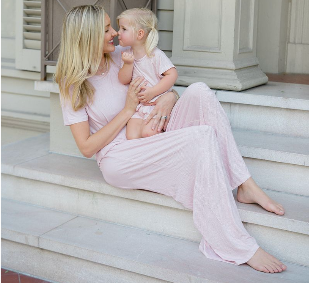 Sleep Short & Tee Set, Pink Mini Stripe - Magpies Paducah