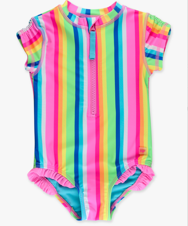 Short Sleeve Rashguard Suit, Rainbow Stripe