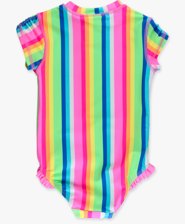 Short Sleeve Rashguard Suit, Rainbow Stripe