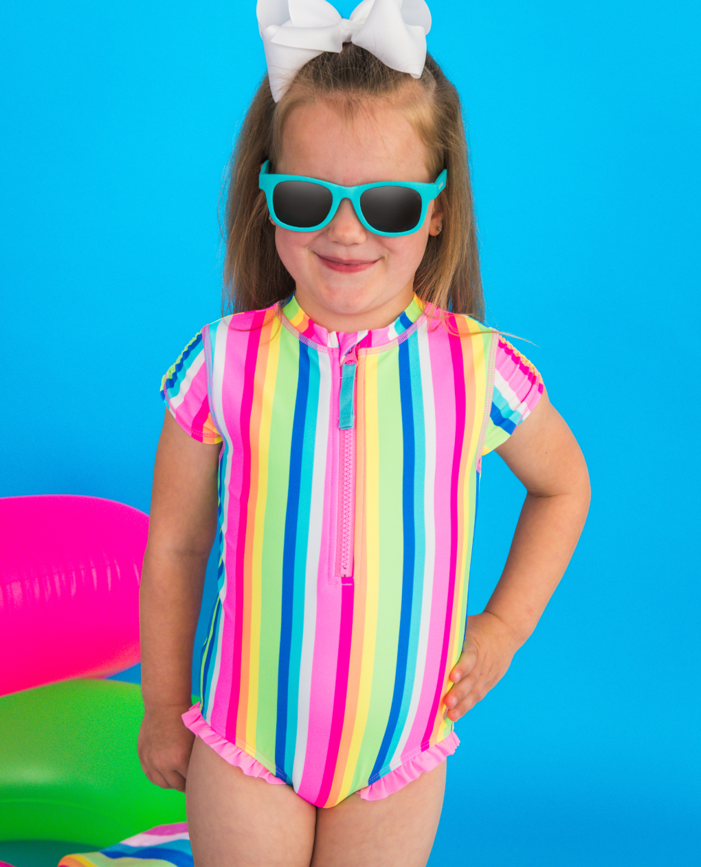 Short Sleeve Rashguard Suit, Rainbow Stripe