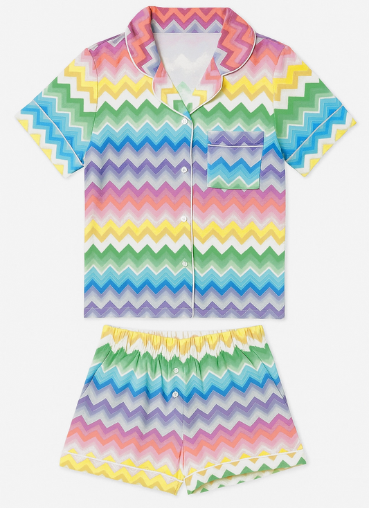 Jersey PJ Short Set, Multicolor Chevron - Magpies Paducah