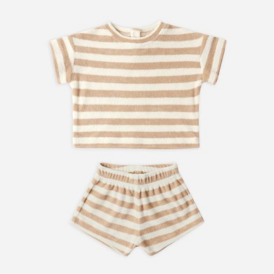 Terry Tee + Short Set, Latte Stripe - Magpies Paducah