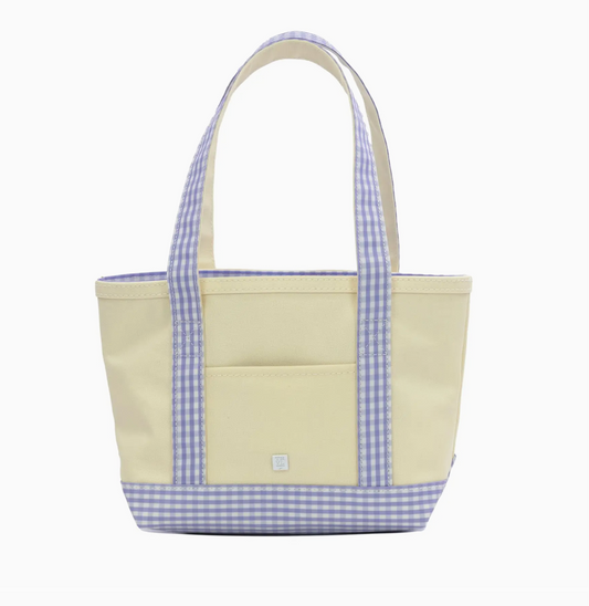 Coated Canvas Mini Tote, Natural + Lilac Gingham - Magpies Paducah
