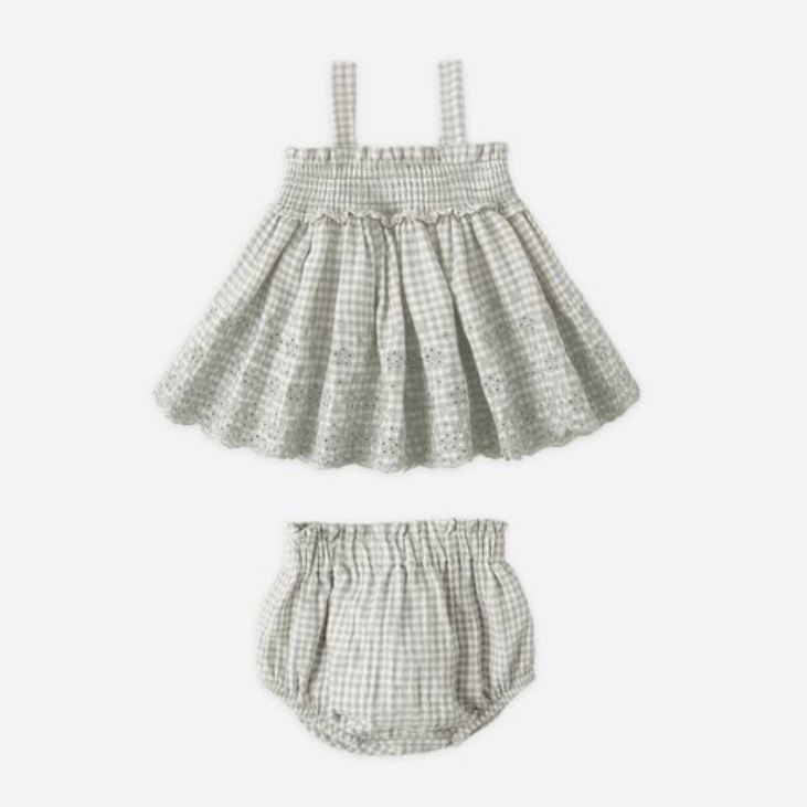 Mae Smocked Top + Bloomer Set, Sage Gingham - Magpies Paducah