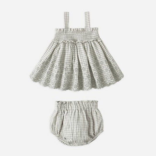 Mae Smocked Top + Bloomer Set, Sage Gingham - Magpies Paducah