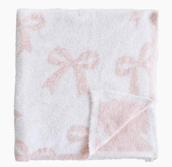 Luxe Baby Blanket, Light Pink Bows - Magpies Paducah