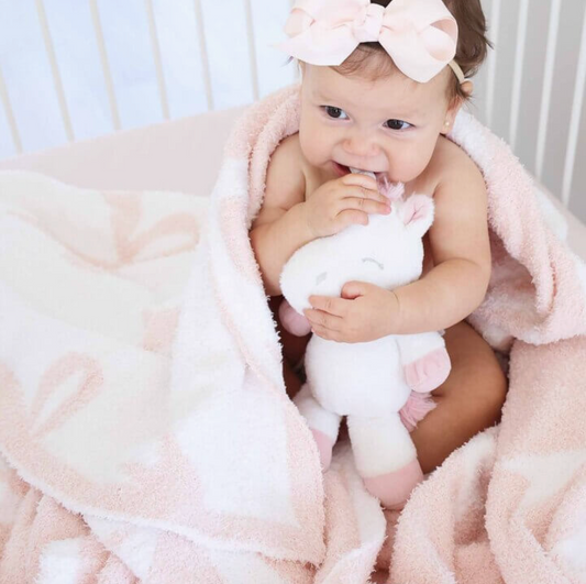 Luxe Baby Blanket, Light Pink Bows - Magpies Paducah