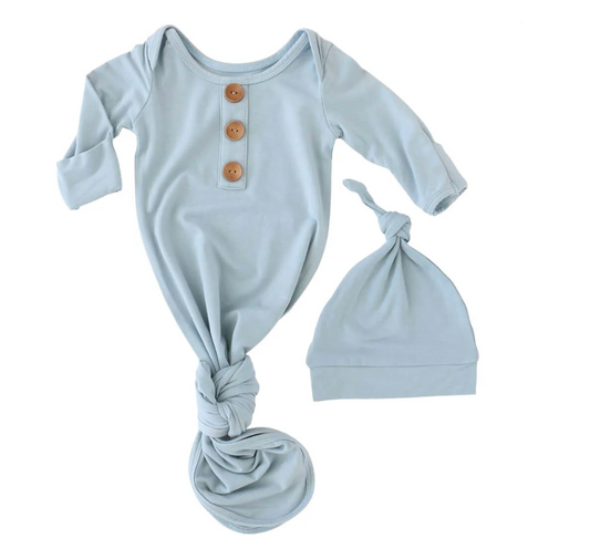 Knot Gown + Hat Set, Light Dusty Blue - Magpies Paducah