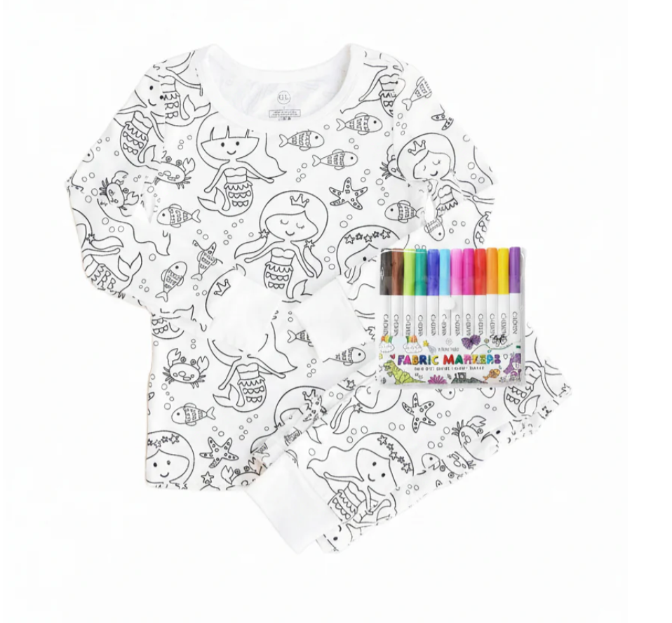 Colorable Pajama Set + Markers, Mermaid Magic - Magpies Paducah