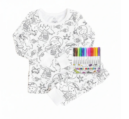 Colorable Pajama Set + Markers, Mermaid Magic - Magpies Paducah