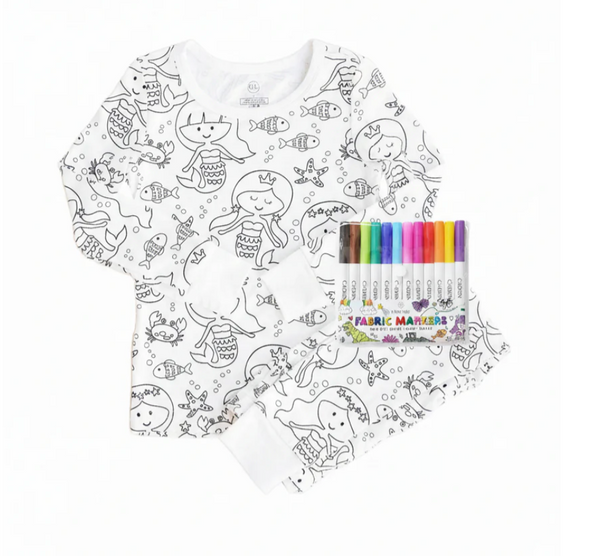 Colorable Pajama Set + Markers, Mermaid Magic - Magpies Paducah