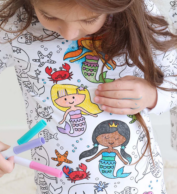 Colorable Pajama Set + Markers, Mermaid Magic - Magpies Paducah