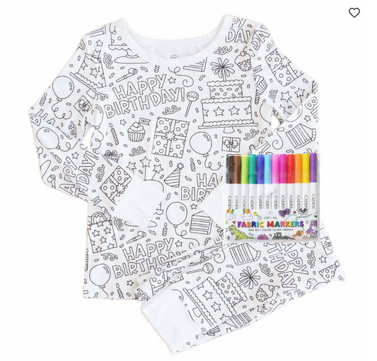 Colorable Pajama Set + Markers, Birthday Celebration - Magpies Paducah