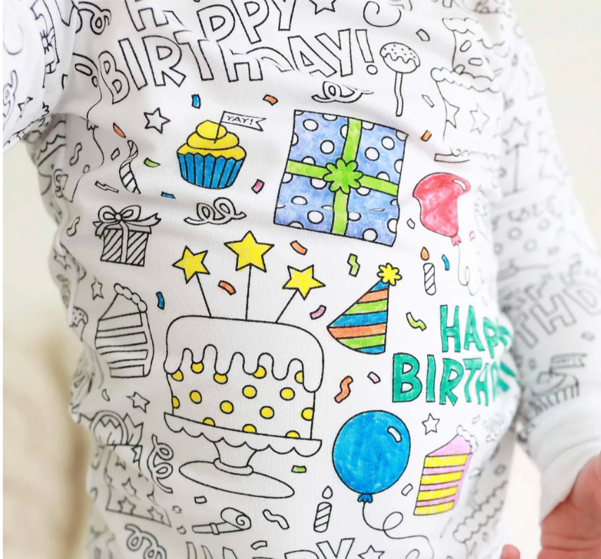 Colorable Pajama Set + Markers, Birthday Celebration - Magpies Paducah